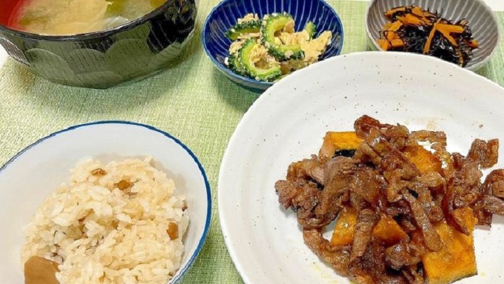 オイスターソース炒め 牛肉レシピ かぼちゃ料理 和食献立 ひじきの煮物 ゴーヤレシピ ごはんがすすむ 家庭料理 一汁三菜 おうち定食 味噌汁献立 栄養満点ごはん バランス献立 ヘルシーメニュー 時短ごはん 献立 一覧 サムネイル