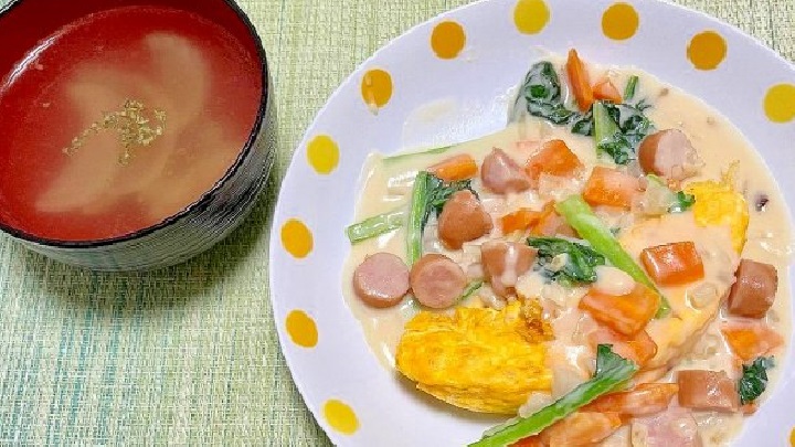 オムレツ 洋食献立 ホワイトソース 洋食屋さん気分 クリーミーごはん おしゃれごはん ブランチレシピ 家族ごはん カフェ風ごはん 子供が喜ぶレシピ 卵料理 洋風メニュー 簡単洋食 野菜たっぷり 健康ごはん 献立 一覧 サムネイル